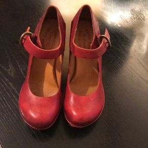 Red Leather Kork-Ease Mary Jane platform wedge 7.5